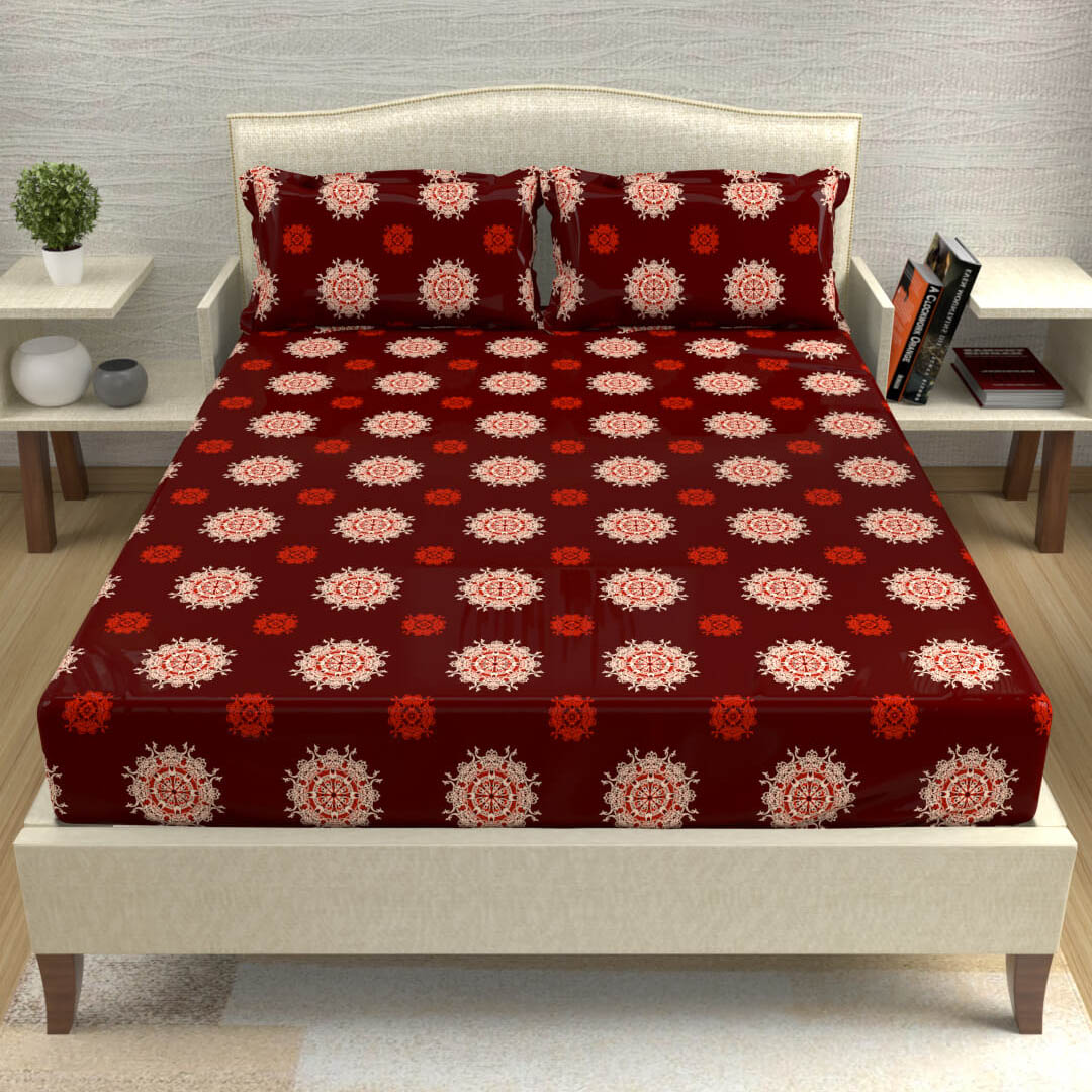 buy maroon mandala cotton double bed bedsheets online – front view